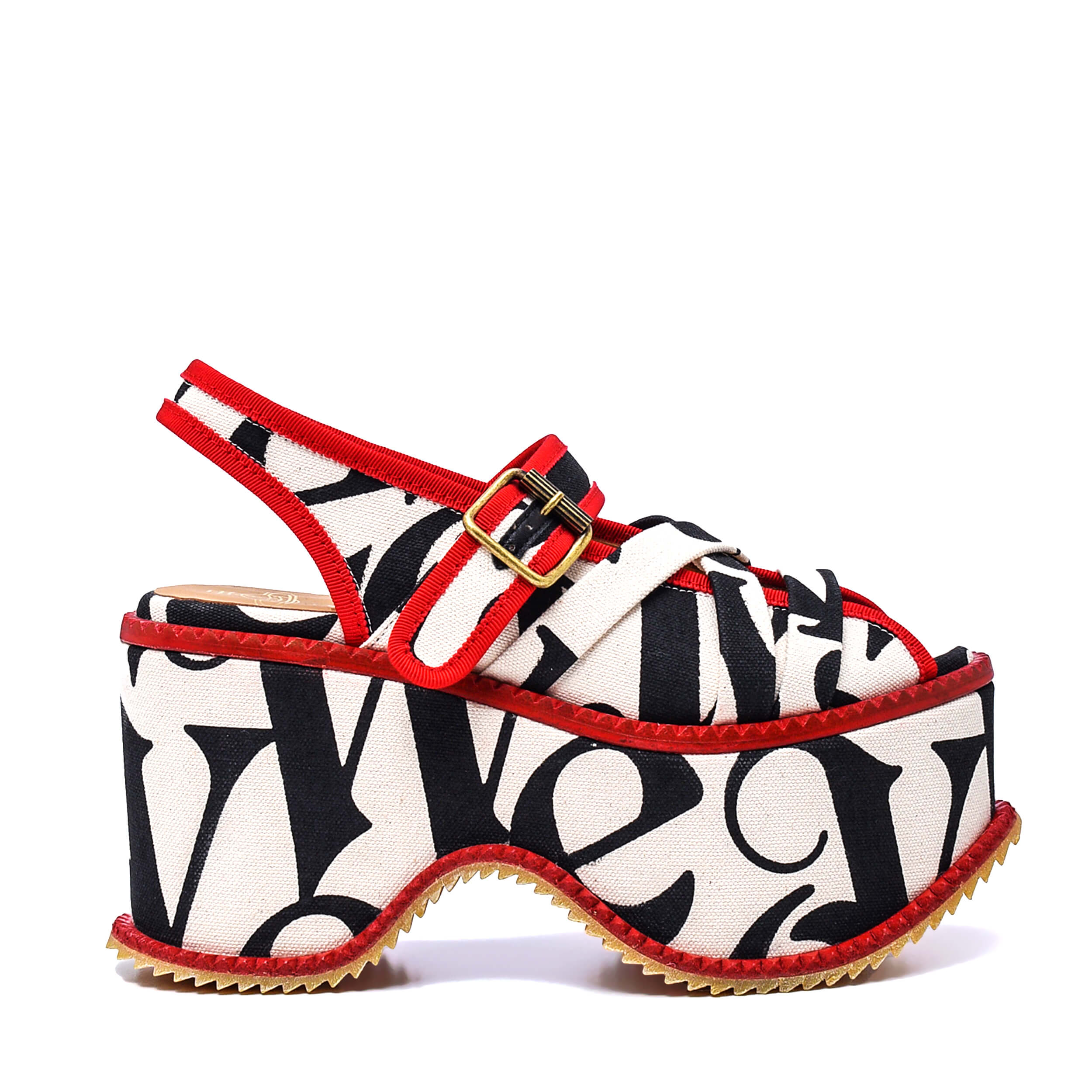 Vivienne WestWood - Black & Red  Northern Sole Printed Canvas Platform Sandals / 39